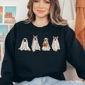 Halloween Dog Sweatshirt, Ghost Dog Shirt, 2023 Happy Halloween, Retro Spooky Season, Halloween Sweatshirt, Ghost Sweatshirt
