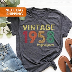 Camiseta de aniversário de 67 anos, camiseta com peças originais de 1958, presente de aniversário de 67 anos para homens, nascido em 1958, camiseta feminina de aniversário de 67 anos, camiseta vintage de 1958