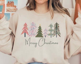 Merry Christmas Tree Sweatshirt, Merry and Bright, Christmas Sweatshirt, Holiday Sweater, Womens Christmas, Winter Sweater, Christmas Gift