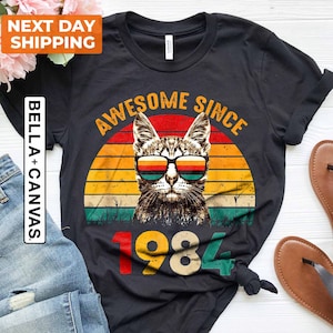 Koszulka Retro Cool Cat z 1984 r., Koszulka Vintage z 1984 r., Niesamowita od 1984 r., Koszulka na 41. urodziny, Koszulka na 41. urodziny dla kobiet, Klasyczna koszulka z 1984 r., Koszulka z 1984 r.