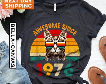 1976 Retro Cool Cat Shirt, 50th Birthday Shirt For Women, Awesome Since 1976 Shirt, Retro 1976 Shirt