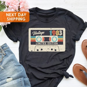 Camiseta vintage de casete de edición limitada de 1983, regalo de cumpleaños número 43 para mujer, camiseta de cumpleaños número 43 para hombre