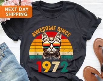 1972 Retro Cool Cat Shirt, Awesome Since 1972 Shirt, 54th Birthday Gift For Men, 54th Birthday Shirt, Retro 1972 Shirt, Born In 1972 Shirt
