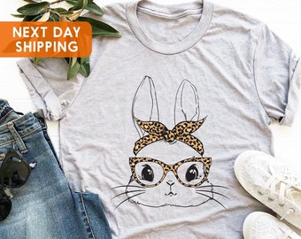 Easter T-Shirt For Women, Leopard Print Bunny, Rabbit Print Shirt, Women's Easter T-Shirt, Easter Bunny Shirt, Easter Egg Hunt, Easter Gift