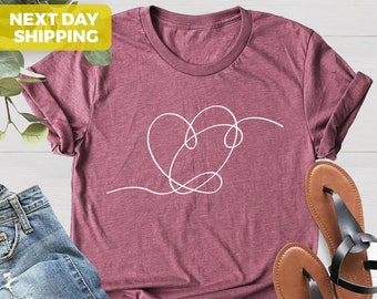 Camiseta de corazón, camiseta de amor, camiseta de corazón, camiseta de algodón, camiseta de amor, camiseta de amor, camiseta de corazón suave, regalo de corazón, día de San Valentín