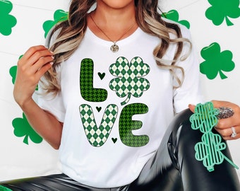 St. Patrick's Day Love Shirt, Cute Shamrock T-Shirt, Love With Shamrock Shirt, Irish Shirt, St. Patrick's Day Shirt, Patrick's Green Shirt