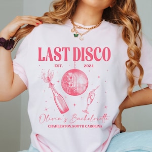 Last Disco Bachelorette Shirts, Disco Bride Personalized Shirt, Bachelorette Tee, Custom Name Bridal Party Gift, Wedding Comfort Colors® Tee