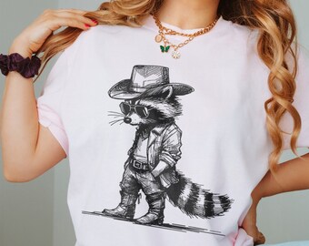 Vintage Cowboy Racoon Shirt, Funny Western Raccoon T-shirt, Retro 90s Graphic Tee,Weirdcore Meme Clothing, Oversized Raccoon Comfort Colors®