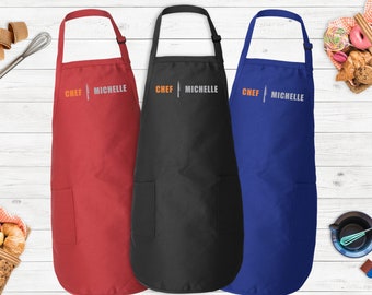 CHEF Kitchen Apron, Personalized Chef, Customized Apron, Baking Apron, Personalized Cookie Baker Gift, Cute Apron For Women, Cotton Apron