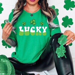 Maglietta portafortuna di San Patrizio, maglietta con trifoglio, maglietta portafortuna, maglietta da donna di San Patrizio, maglietta di San Patrizio, maglietta di San Patrizio