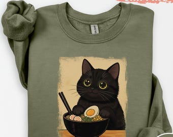 Ramen Cat Shirt, Cute Noodle Cat Sweatshirt, Kawaii Japanese Anime Cat Shirt, Anime Cat T-Shirt, Japanese Tee, Ramen Lover, Cat Lover Gift