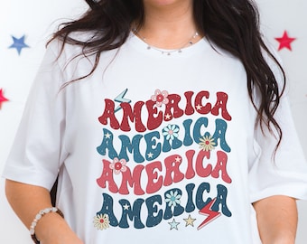 Retro America Shirt, America Patriotic Shirt, Retro USA shirt, 4th of July Tee, Fourth Of July Shirt, Women America Shirt, Memorial Day Tee