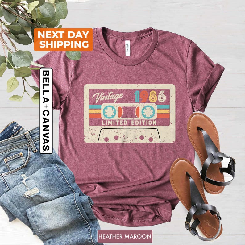 Vintage 1986 Limited Edition Cassette T-Shirt, 1986 Birthday Shirt, 40th Birthday Gift For Women, 40th Birthday Shirt, 40th Birthday Men Tee image 3