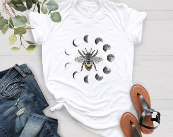 Mystical Moon Bee Shirt, Mystical Bee Shirt, Moon Phases Bee Shirt, Moon Phases Shirt, Crescent Moon Full Moon Shirt, Bee Shirt,Gift For Her