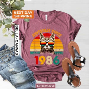1986 Retro Cool Cat Shirt, Vintage 1986 Shirt, Awesome Since 1986 , 40th Birthday Shirt, 40th Birthday Women, Classic 1986 Shirt, 1986 Shirt image 4