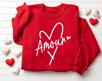 Amour Valentines Day Sweatshirt, Cute Heart Valentine Sweater, Valentine's Day Woman Sweatshirt, Heart Hoodie, Valentines Gift, Love Shirt