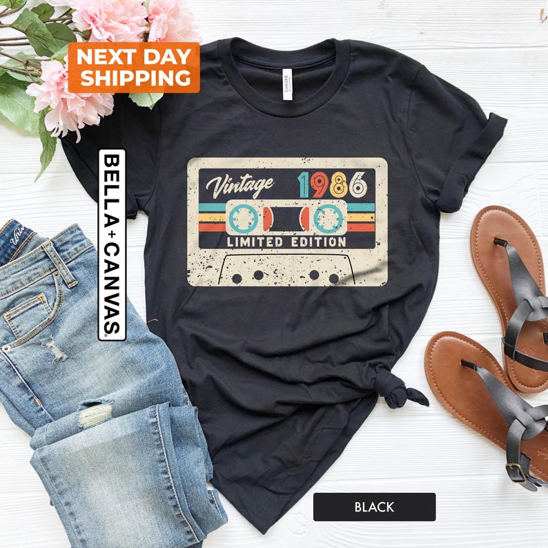 Vintage 1986 Limited Edition Cassette T-Shirt, 1986 Birthday Shirt, 40th Birthday Gift For Women, 40th Birthday Shirt, 40th Birthday Men Tee image 2