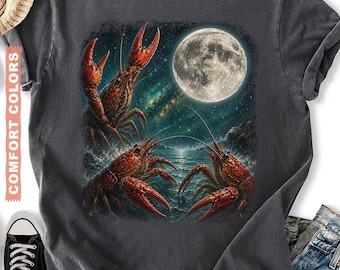 Camiseta Comfort Colors® Tres Cangrejos de Río y Luna, Camiseta Cangrejos de Río Aullando a la Luna, Camiseta Vintage Animales Lunares, Camiseta Divertida de Playa, Camiseta de Cangrejos de Río