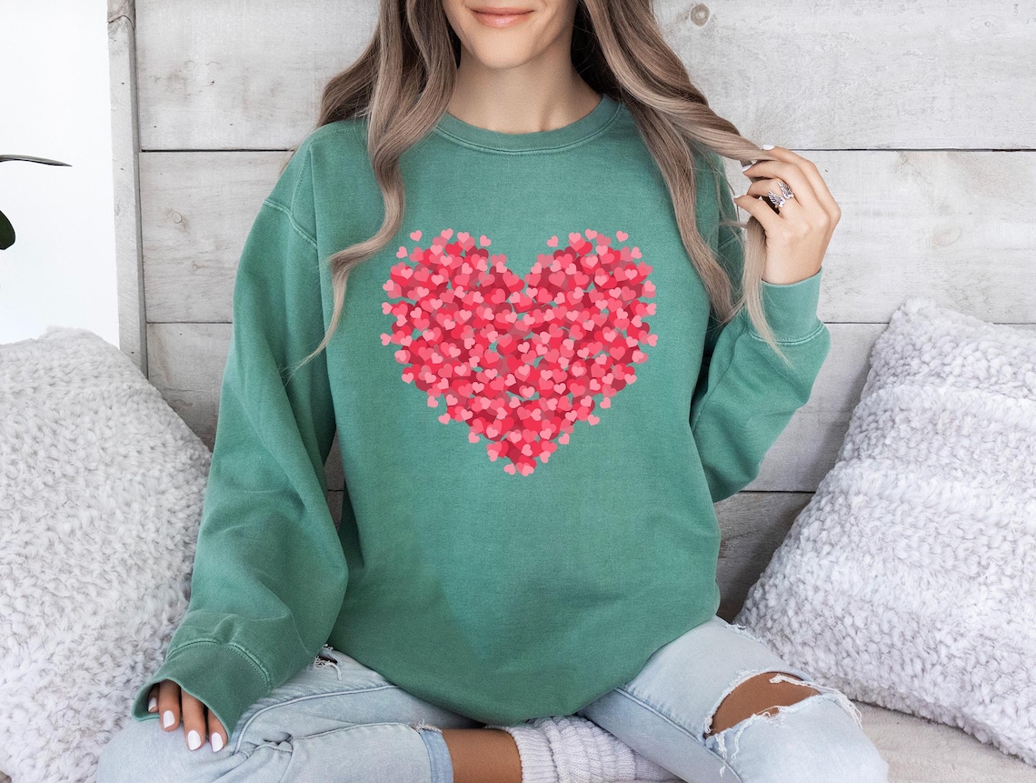 Pink Hearts Comfort Colors® Sweatshirt, Love Sweater, Valentine Heart ...