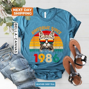 1986 Retro Cool Cat Shirt, Vintage 1986 Shirt, Awesome Since 1986 , 40th Birthday Shirt, 40th Birthday Women, Classic 1986 Shirt, 1986 Shirt image 2