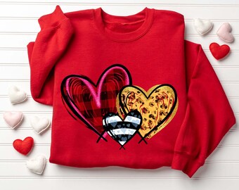 Valentine's Day Heart Sweatshirt, Leopard Love Heart Sweater, Valentines Day Shirts For Woman, Heart Funny Valentine Hoodie, Valentine Shirt
