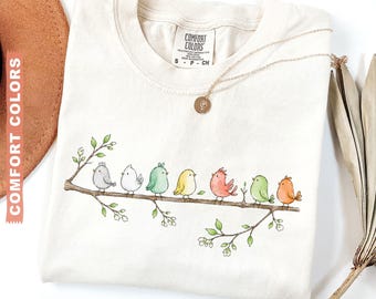 Comfort Colors® Birdwatching Shirt, Easily Distracted By Birds, Cute Bird Tee, Bird Lover Gift, Birds On a Branch, Bird Watcher Gift