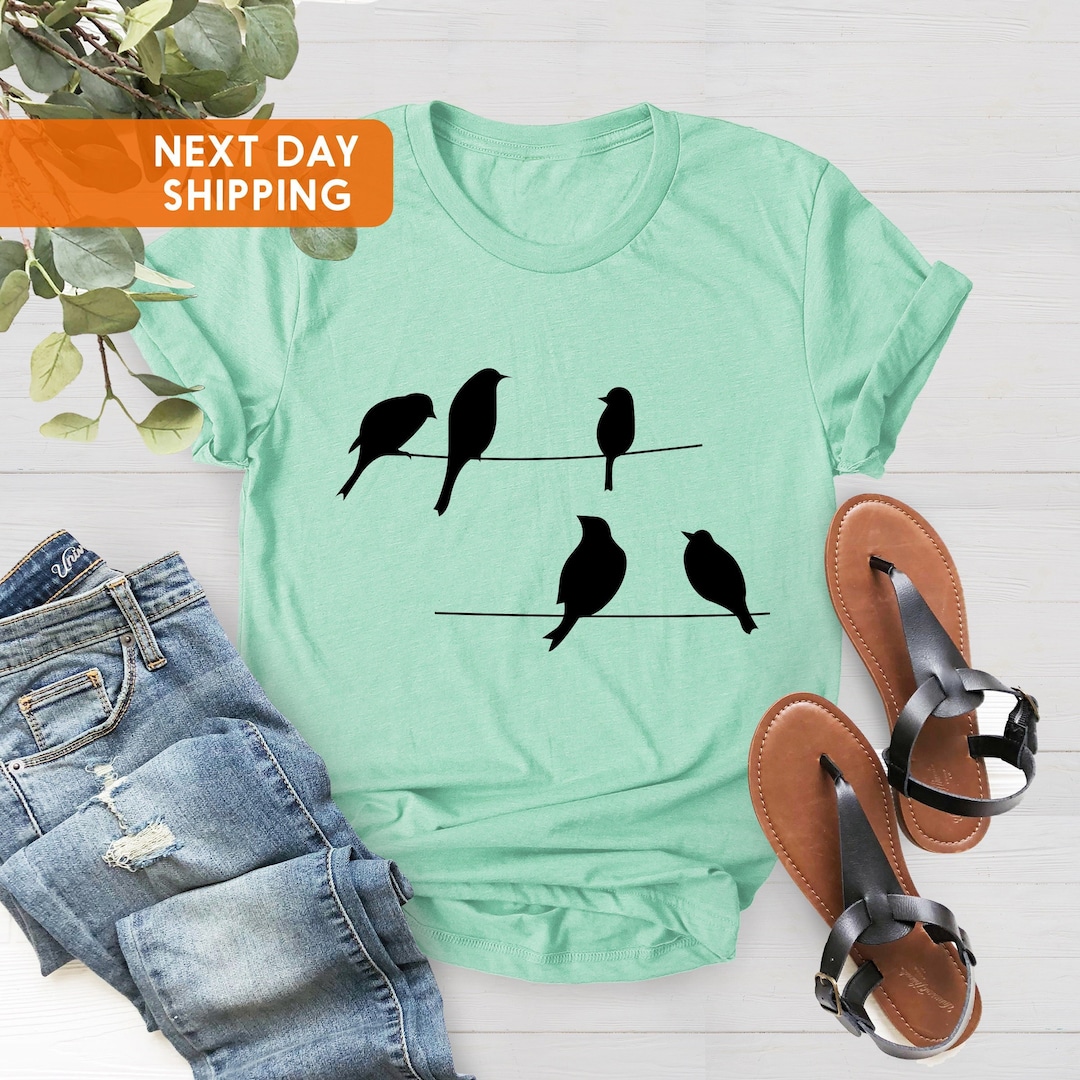 Birds Tshirt, Birds on A Wire, Graphic Women's Shirt, Graphic Birds, Animal, Bird Lover Shirt