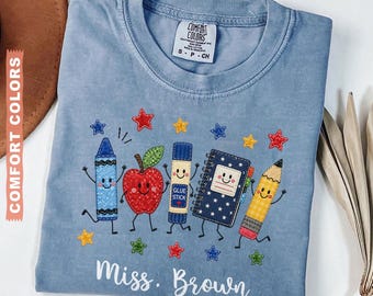 Comfort Colors® Teacher Life Faux Patchwork Shirt, School Supplies Graphic Tee.