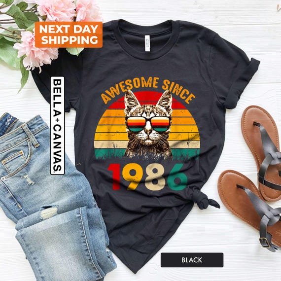 1986 Retro Cool Cat Shirt, Vintage 1986 Shirt, Awesome Since 1986 , 40th Birthday Shirt, 40th Birthday Women, Classic 1986 Shirt, 1986 Shirt