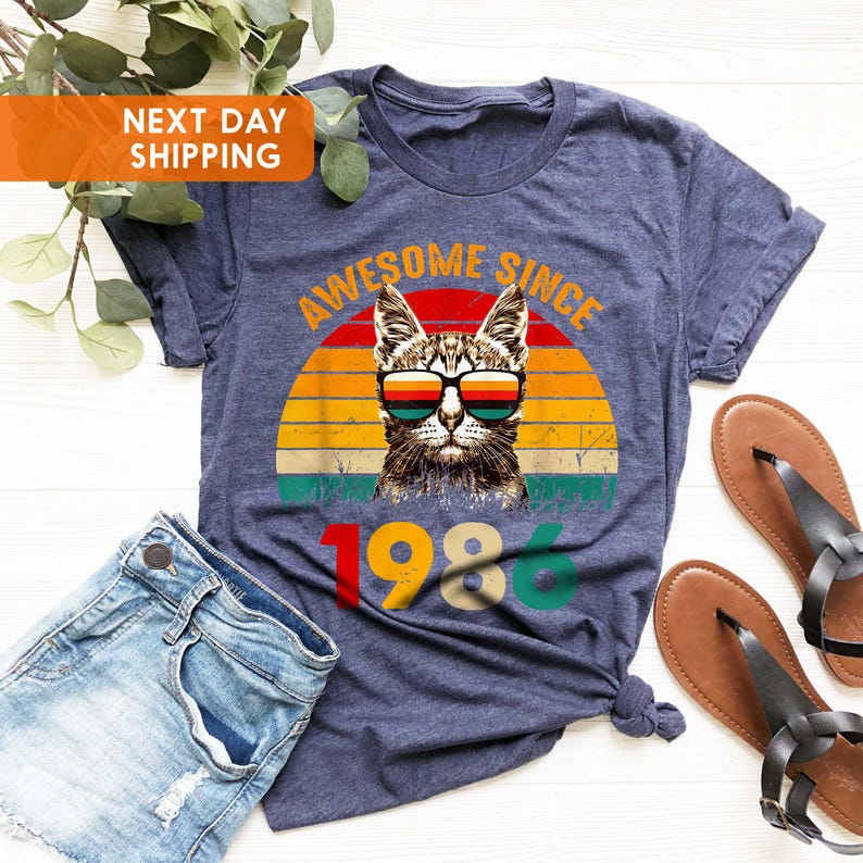 1986 Retro Cool Cat Shirt, Vintage 1986 Shirt, Awesome Since 1986 , 40th Birthday Shirt, 40th Birthday Women, Classic 1986 Shirt, 1986 Shirt image 5