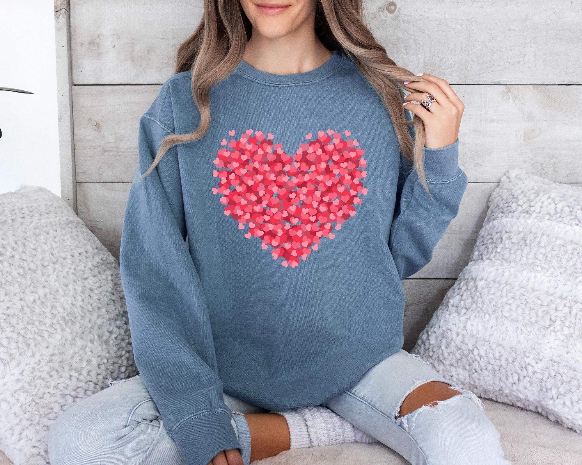 Pink Hearts Comfort Colors® Sweatshirt, Love Sweater, Valentine Heart ...