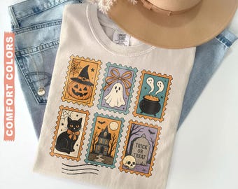 Halloween Cute Ghost Pumpkin Cat Shirt, Cute Ghost Shirt, Retro Ghost Tee, Women's Halloween Shirt, Fall Spooky Cat shirt, Comfort Colors®