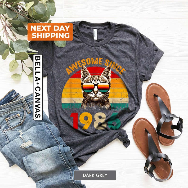 1986 Retro Cool Cat Shirt, Vintage 1986 Shirt, Awesome Since 1986 , 40th Birthday Shirt, 40th Birthday Women, Classic 1986 Shirt, 1986 Shirt image 3