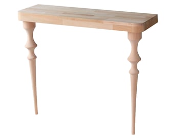 Mesa de consola con patas torneadas, Mesa de consola estrecha, Mesa de entrada, Moderna, Minimalista, Sin terminar, Madera de haya, Mesa de sofá, 12"D x 30H