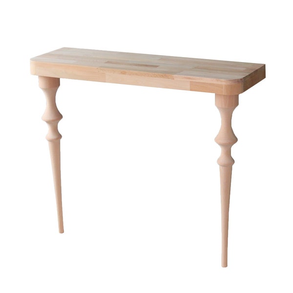 Mesa de consola con patas torneadas, Mesa de consola estrecha, Mesa de entrada, Moderna, Minimalista, Sin terminar, Madera de haya, Mesa de sofá, 12"D x 30H