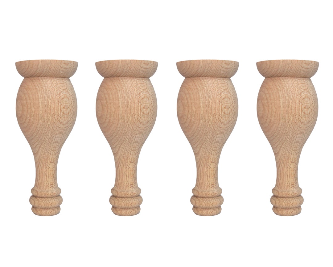 Unfinished Bun Feet for Set of 4, Turned Sofa Legs, Dresser