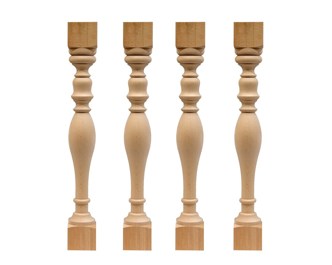 Farmhouse Table Legs Wood, Set of 4, Turned Table Legs, Kitchen Island Legs, Chunky Table Legs