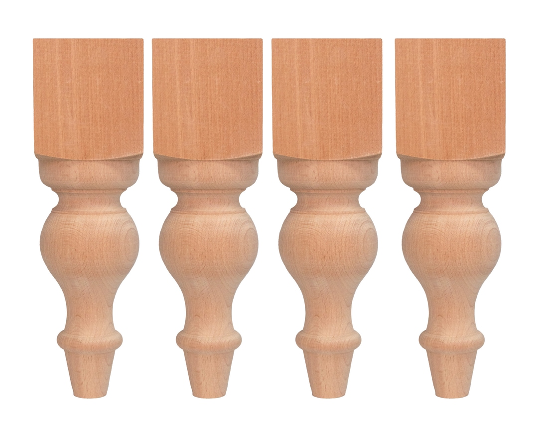Turned Wood Legs, Set of 4, Furniture Legs Wood, Bed Legs, Wooden Bench Legs, Coffee Table Legs