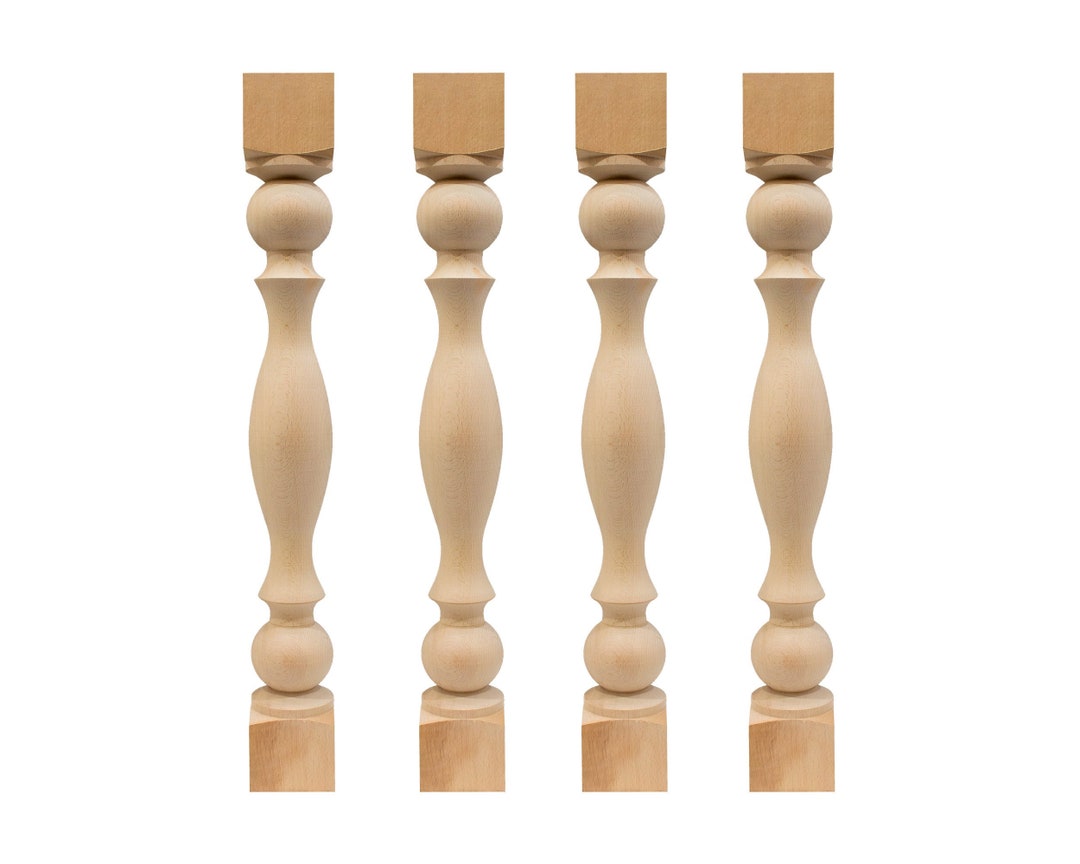 Unfinished Turned Table Legs Wood, Set of 4, Kitchen Island Legs, Beech