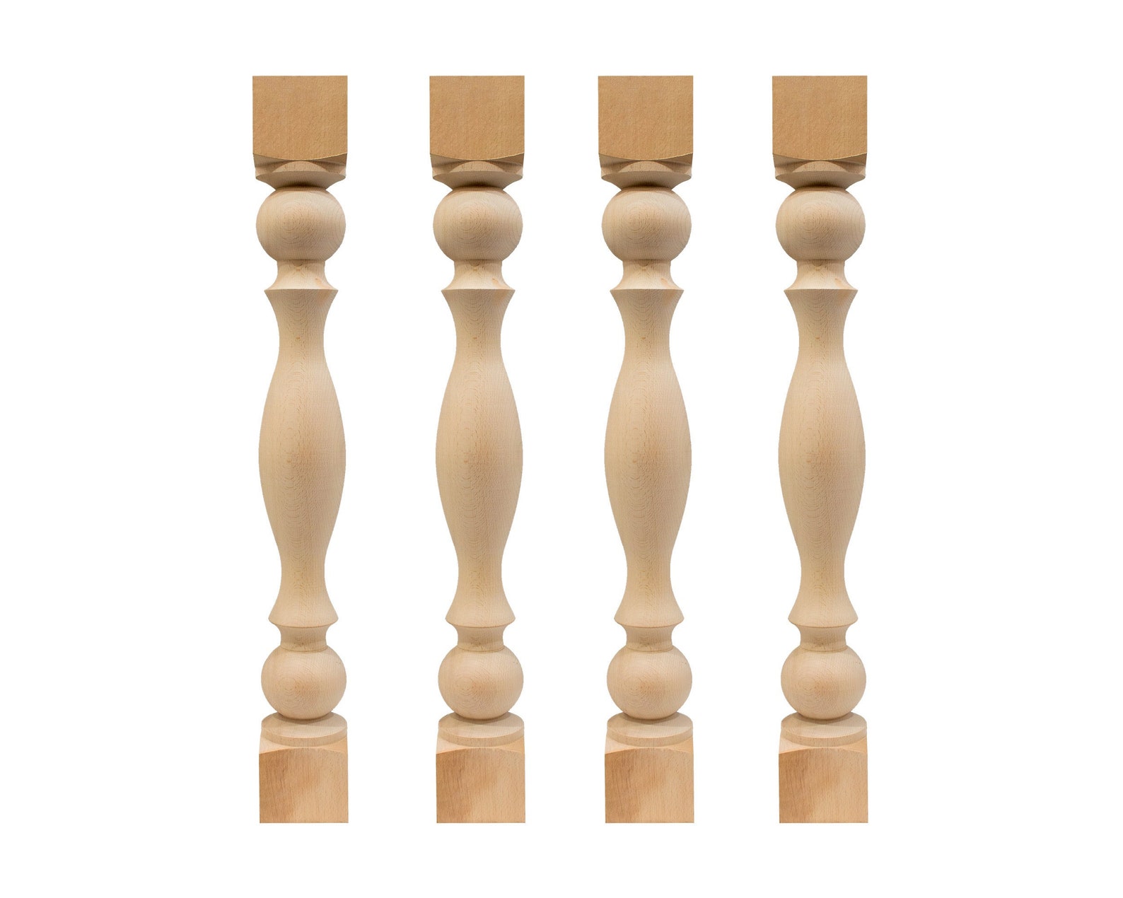 Unfinished Turned Table Legs Wood, Set of 4, Kitchen Island Legs, Beech ...