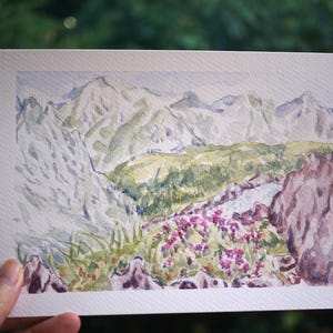 Pintura em aquarela original de Innsbruck, Tirol, Áustria, Nordkette, presente de viagem, lembrança artesanal