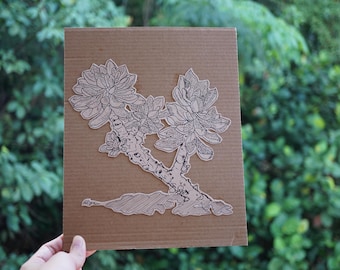 Succulent Wall Art, Pen And Ink Drawings, 8x10 Botanical Illustrations on Cardboard