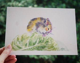 Hamster Painting Original Art, Animal Portrait, Watercolor Pet