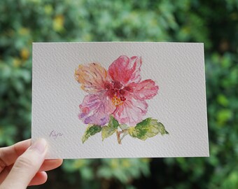 Hibiscus Painting, Small Flower Painting, Watercolor Hibiscus, Original Floral Art, Botanical Wall Decor Gift For Mum, Unique Birthday Gift