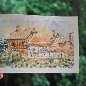 Alsace Painting: Original Watercolor of Eguisheim Village