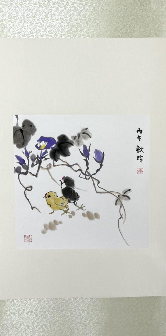 Botanical Bird Art, Gift For Art Lover, Chinese Painting Hanging Scroll