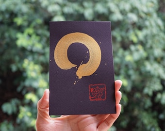 黒の和紙に描かれた金円相禅円画、禅書道アート - Etsy 日本