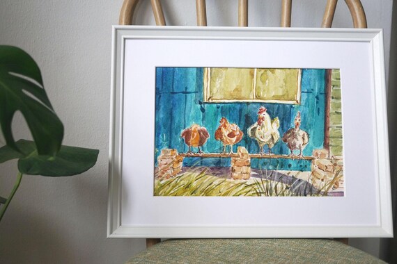 Chicken Painting Original, Farm Wall Art, Country Living, Unframed