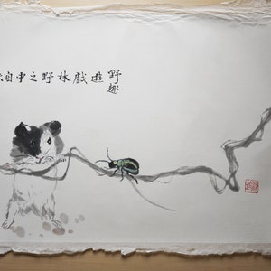 Geschenk für Tierliebhaber, Original Meerschweinchen-Kunst, Haustierporträt im chinesischen Stil