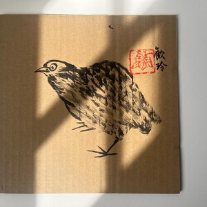 Original Chinese Painting, Hand-painted Quail Bird, Ink Painting on Cardboard image 3